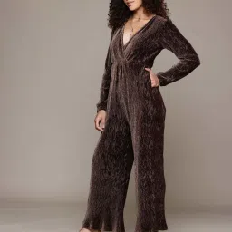 Label Ritu Kumar Brown Caren Velvet Jumpsuit image 1