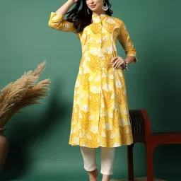 RAMAS Yellow Printed A-Line Kurta image 1
