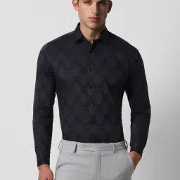 Van Heusen Navy Cotton Slim Fit Printed Shirt image 1
