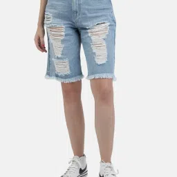 Bene Kleed Blue Slim Fit High Rise Shorts image 1