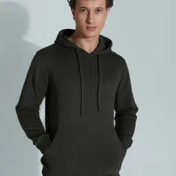 High Star Green Cotton Regular Fit Hooded Sweatshirt image 1