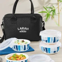 Larah by Borosil Black Opalware Geo Blue Container Set-picture-34