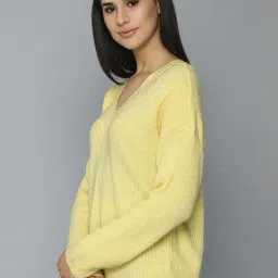 Allen Solly Yellow Cotton Self Pattern Sweater image 3