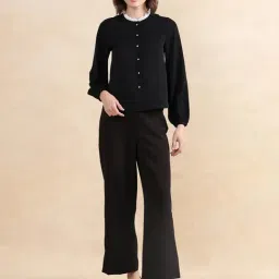 RAREISM Black Cotton Blend Solid Long Sleeves Top-picture-48