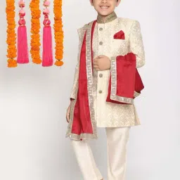 VASTRAMAY Boys Gold & Maroon Embroidery Full Sleeves Indowestern Sets-picture-19