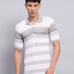 Monte Carlo Grey & White Regular Fit Striped Polo T-Shirt-picture-11