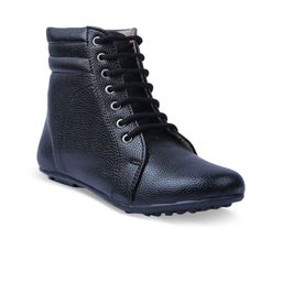 VALIOSAA Women Black Solid Synthetic Mid-Top Flat Boots-picture-2