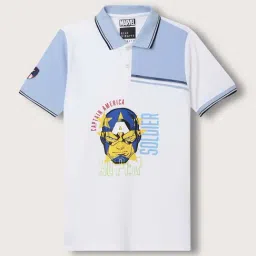 Blue Giraffe Boys White & Blue Cotton Printed Polo T-Shirt-image-44