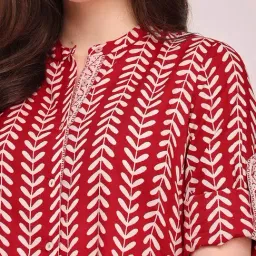 Pink Fort Red Cotton Printed A Line Kurta image 5