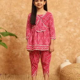 READIPRINT FASHIONS Kids Pink Printed Kurti with Dhoti Pants-image-6