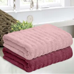 Haus & Kinder Deep Red And Blush Cotton 520 GSM Bath Towel - Set of 2 image 1