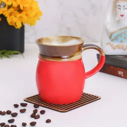 Clay Craft Red & Golden Ceramic 8 cm Milk Mug (0.35 L) - Set of 2 image 1
