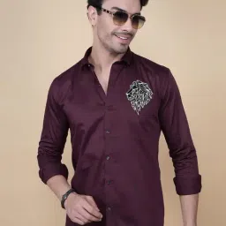 ALMATY Lion Maroon Cottton Solid Shirt-picture-22