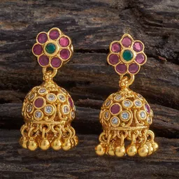 Kushal's Fashion Jewellery Gold-Plated Dome Shaped Temple Jhumkas Earrings image 1