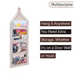 Aura Cream-Coloured 2 Pieces Printed Cotton Hanging Magazine Organisers With 3 Pockets image 4