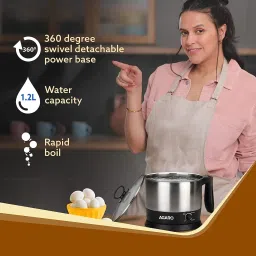 AGARO Esteem 600 Watt 1.2 Litre Multi Cook Electric Kettle with Rapid Boil Technology (Silver/Black) image 5