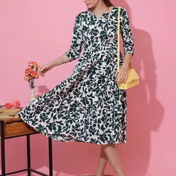 De La Moda Women Floral Printed Crepe Fit & Flare Midi Dress-picture-12