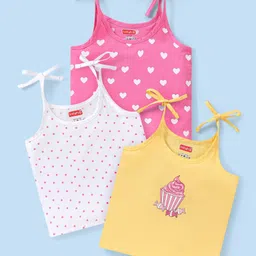 Babyhug 100% Cotton Knit Sleeveless Jhablas with Heart Polka Dot & Cup Cake Print   Pack of 3 - Multicolour-image-95