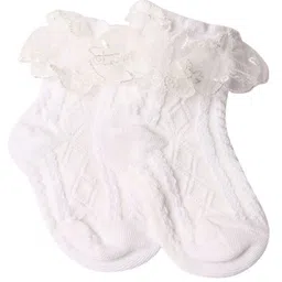 Kidofash Cotton Abstract Designed & Net Lace Embellished Socks - White-image-69