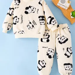 Mark & Mia Full Sleeves Winter Wear Co-ords Night Suit With Panda Print - Cream-picture-27