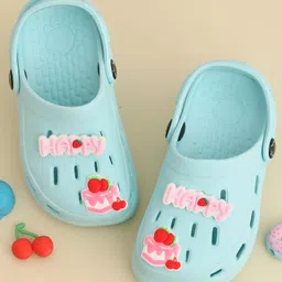 Yellow Bee Solid Perforated Slingback Clogs With Cake Charms - Blue-picture-27