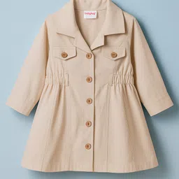 Babyhug Twill Woven Full Sleeves Solid Color Shirt Dress - Beige-picture-15
