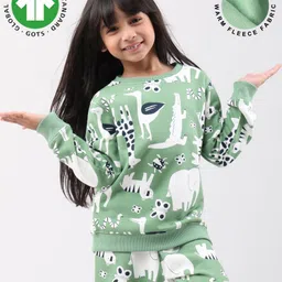 Anthrilo Fleece Knit Full Sleeves Animals Printed Light Winter Sweatshirt - Green-picture-25