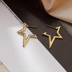 DressBerry Stainless-Steel Gold-Plated Star Shaped Half-Hoop Earrings-image-52
