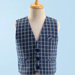 Robo Fry Full Sleeves Party Suit With Bow Checkered - Blue & White image 2