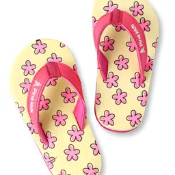 Pine Kids Slip On Flip Flops with Floral Print - Pink & Yellow image 2
