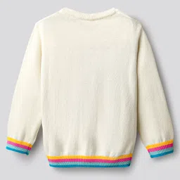 Bonfino 100% Cotton Knit Full Sleeve Front Open Sweater with Heart Embroidery & Sequin Detailing - White image 2