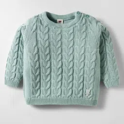 ToffyHouse Cotton Knit Full Sleeves Winter Wear T-Shirt & Lounge Pant Set With Cable Knit Design - Sea Green image 2