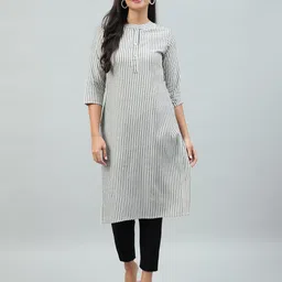 FLAMBOYANT Mandarin Collar Pure Cotton Straight Kurta image 1