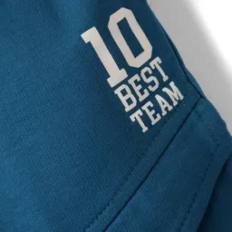 Babyhug Cotton Looper Knit Full Length Cut & Sew Lounge Pant with Text Print & Detailing - Teal Blue image 3