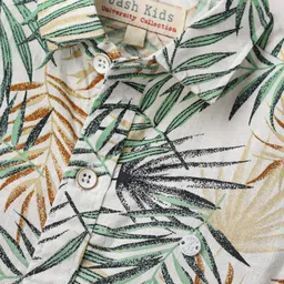 Jash Kids Cotton Woven Half Sleeves Tropical Theme Print Shirt -Green Brown & White image 3