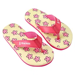 Pine Kids Slip On Flip Flops with Floral Print - Pink & Yellow image 3