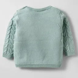 ToffyHouse Cotton Knit Full Sleeves Winter Wear T-Shirt & Lounge Pant Set With Cable Knit Design - Sea Green image 3