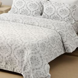 Layers Grey & White Floral Printed 120 TC King Bedsheet with 2 Pillow Covers-picture-22
