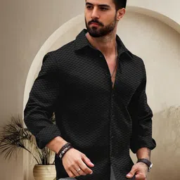 Metronaut Men Slim Fit Textured Spread Collar Cotton Casual Shirt-picture-14