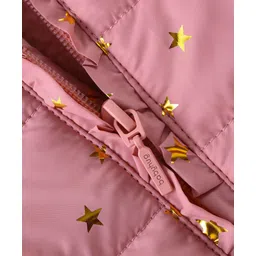 Babyhug Woven Full Sleeves Front Open Padded Hooded Jacket with Foil Star Print - Pink image 4