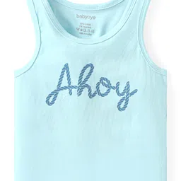 Babyoye Cotton Knit Sleeveless Vests with Nautical Theme Print Pack of 3 - Light Blue & Orange image 4