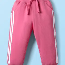 Babyhug Terry Knit Full Sleeves Top & Lounge Pant Set With Polka Dot Print & Lace Detailing - White & Pink image 4