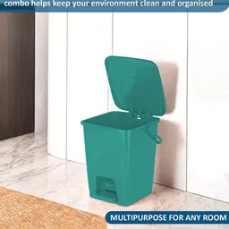 HOMESTIC Green Square Odour-Free Pedal Dustbin With Roll Garbage Bags - 10 L image 4