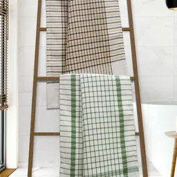 Athom Living White & Green 2 Printed Cotton 210 GSM Bath Towel-image-63