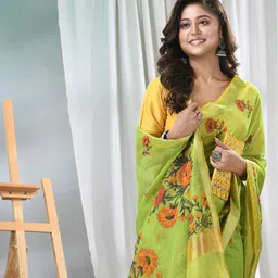 TANTLOOM Floral Zari Silk Cotton Saree-picture-41