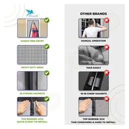 Evafly Mosquito Net for Door Fiberglass Magnetic Curtain Auto Closing Insect Screen for All Door Types with Self Adhesive Hook Tape (210X130cms, Grey) image 5