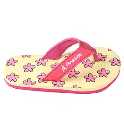 Pine Kids Slip On Flip Flops with Floral Print - Pink & Yellow image 5