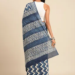 Taavi Indigo Block Printed Pure Cotton Saree image 3