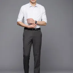 Louis Philippe Men Checked Slim Fit Formal Trousers image 4