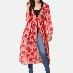 BUYNEWTREND Red Floral Print Shrug-picture-40